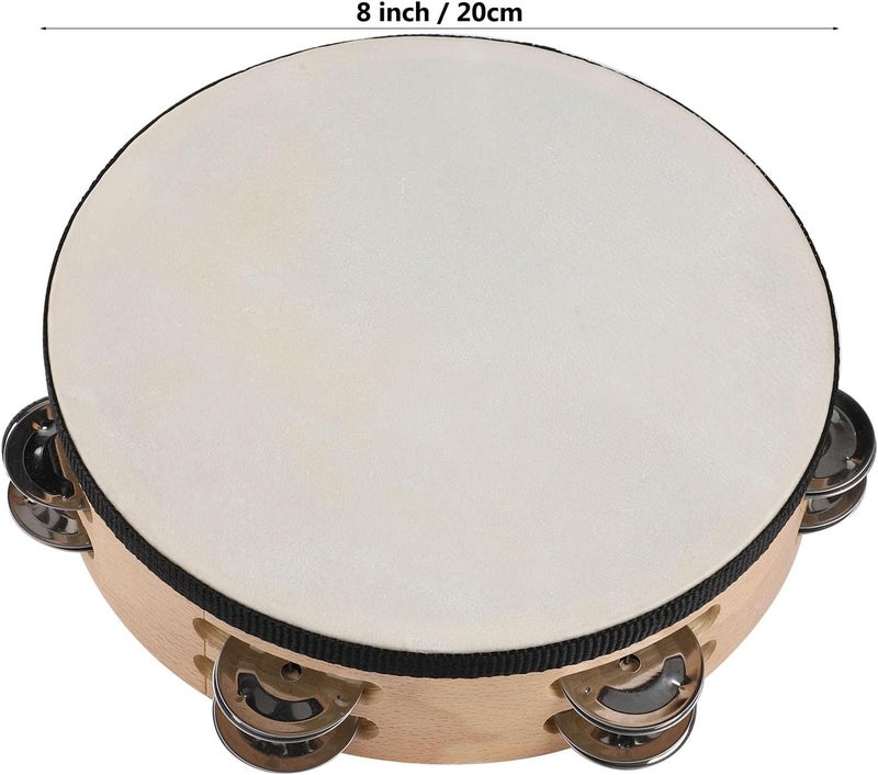 LIEKE Goatskin Tambourine for Adult kids 8 Inch Hand Held Drum with 6 Pairs Double Row Metal Jingles for Church Music Classroom Dance Party Game Props (8 inch) - Image 5